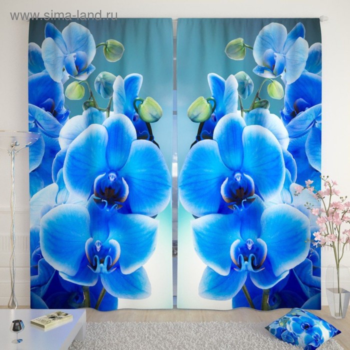 Фотошторы «Голубая орхидея», размер 150х260 см-2 шт., габардин - Фото 1