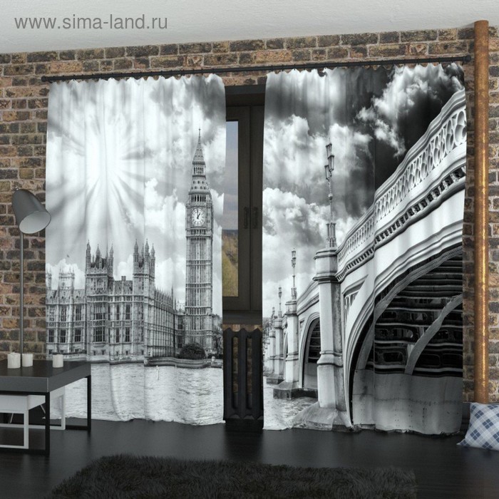 Фотошторы «Лондон, чёрно-белый», размер 150х260 см-2 шт., габардин - Фото 1