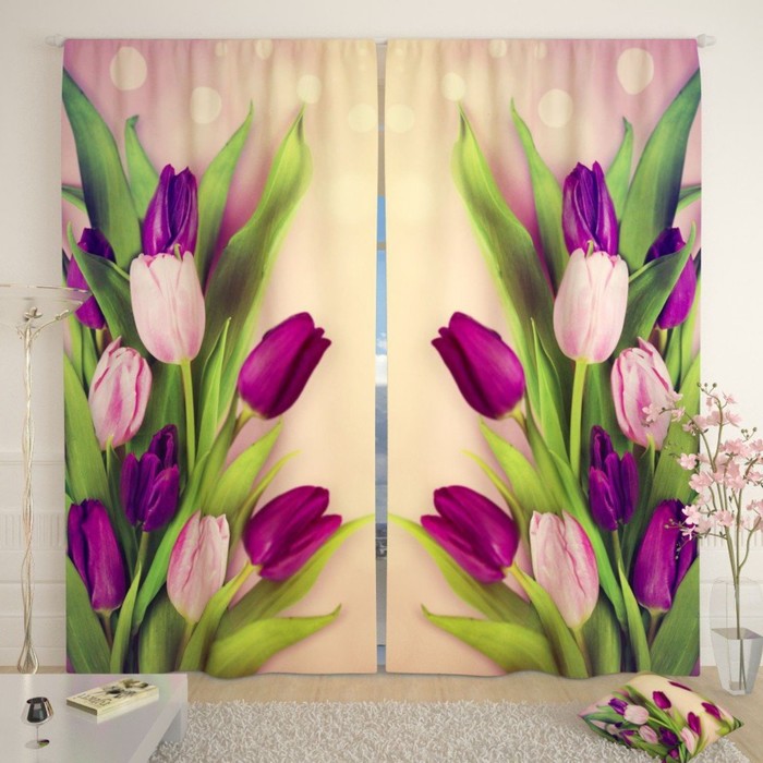 Фотошторы «Праздничные тюльпаны», размер 150х260 см-2 шт., габардин