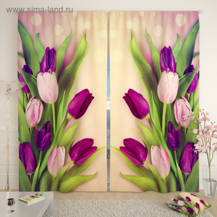 Фотошторы «Праздничные тюльпаны», размер 150х260 см-2 шт., габардин - Фото 1