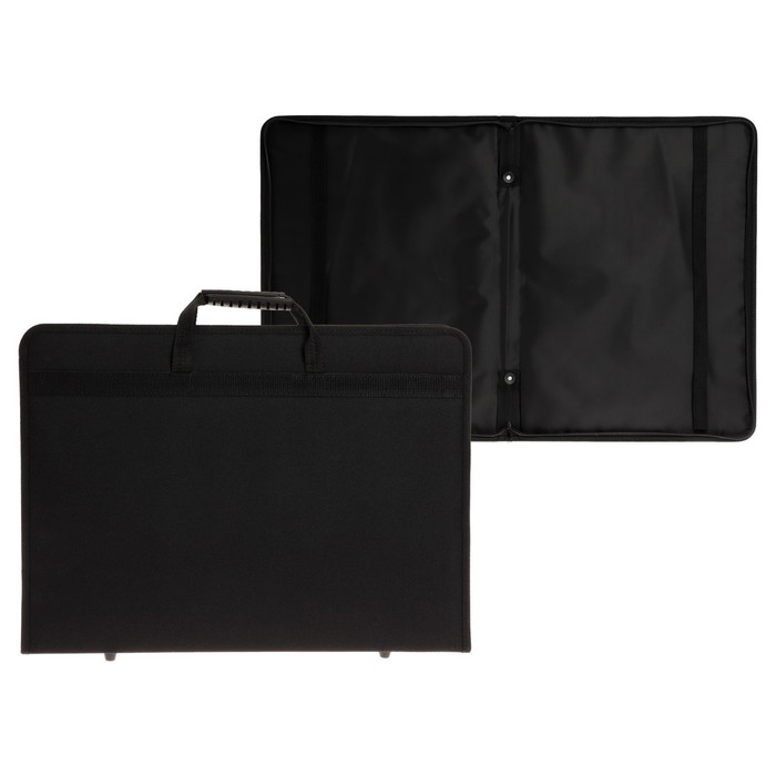 Папка для чертежей и рисунков для художников А3, 470 х 350 х 40 мм, с ручками, каркасная, текстильная, "Вдохновение" 1B3, внутренний карман, чёрная - Фото 1