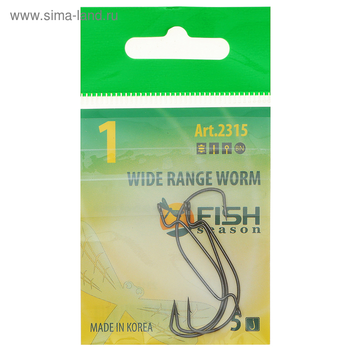 Крючок офсетный FISH SEASON Wide Range Worm, цвет BN, № 1, 5 шт. 2315-01F - Фото 1