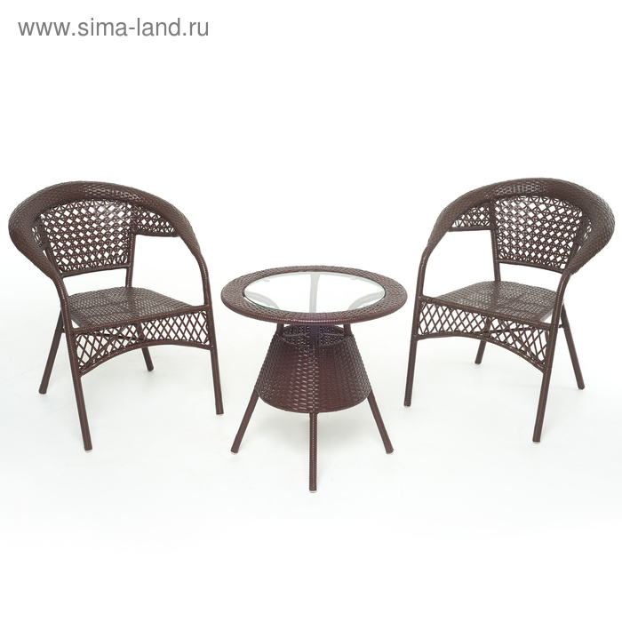 Набор мебели BROWN, 3 предмета: стол, 2 кресла, искусственный ротанг, коричневый, GG-04-07-04