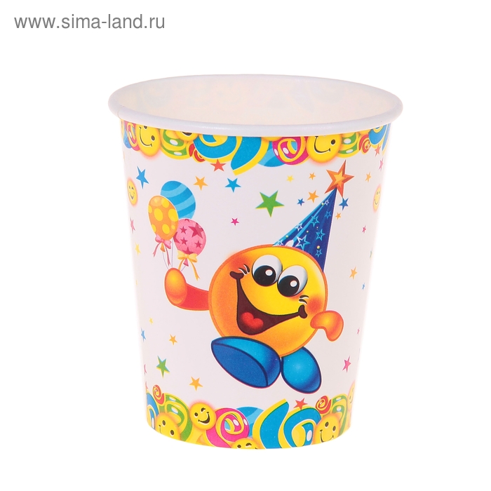 Набор бумажных стаканов "Веселый смайл", 225 мл (6 шт.) - Фото 1