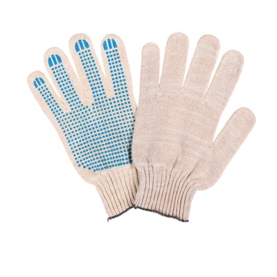 Перчатки, хб, вязка 10 класс, 5 нитей, размер 9, с ПВХ точками, белые