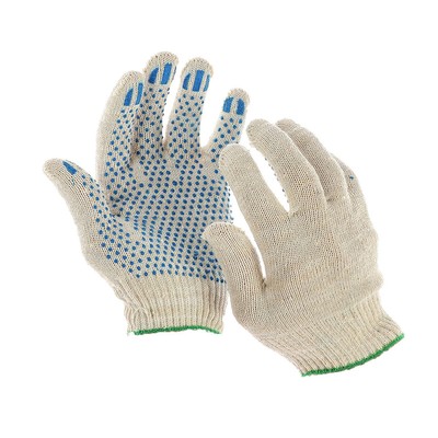 Перчатки, хб, вязка 10 класс, 5 нитей, размер 9, с ПВХ точками, белые