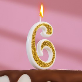 Свеча для торта 'Блёстки' цифра 6, золотистая, 5,2 см