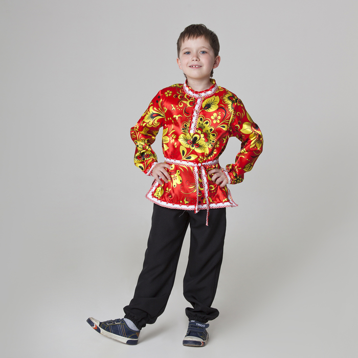 Карнавальная русская рубаха «Хохлома», атлас, р. 34, рост 134 см, цвет красный