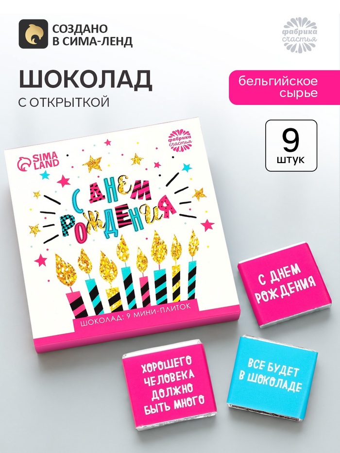 Шоколад мини молочный «С днём рождения», открытка, 5 г × 9 шт. - Фото 1