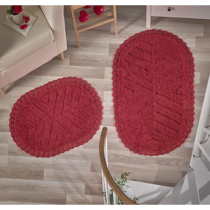 Набор ковриков Cross, размер 60х100 см, 50х70 см, цвет красный - Фото 1
