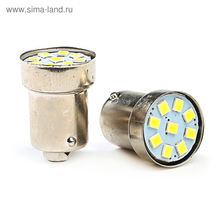 Лампа светодиодная KS, (5 Вт) BA15s, 1кон, 12 В, 9 SMD диод, белая,габариты,подсветка номера