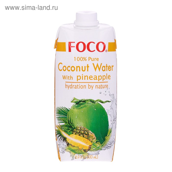 Кокосовая вода с соком ананаса FOCO 100% натуральная без сахара, 0,5 л Tetra Pak - Фото 1