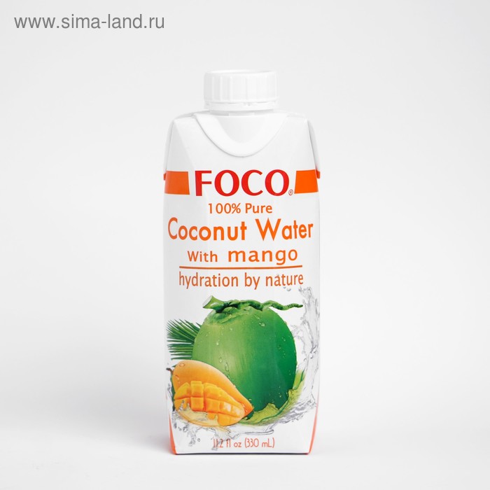 Кокосовая вода с манго "FOCO"  330 мл Tetra Pak 100% натуральный напиток, БЕЗ САХАРА - Фото 1