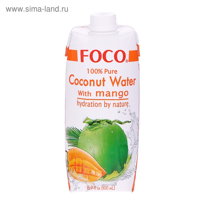 Кокосовая вода с манго "FOCO" 0,5 л Tetra Pak 100% натуральный напиток, БЕЗ САХАРА - Фото 1