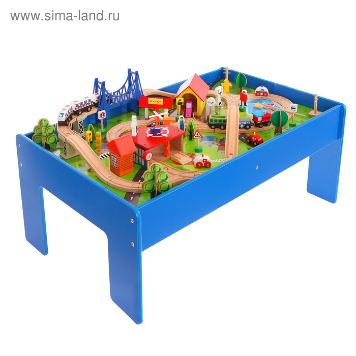 Железная дорога, 88 элементов, стол в комплекте - Фото 1