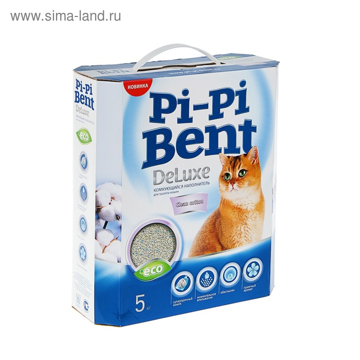 Наполнитель комкующийся Pi-Pi-Bent "DeLuxe Clean cotton", 5 кг - Фото 1