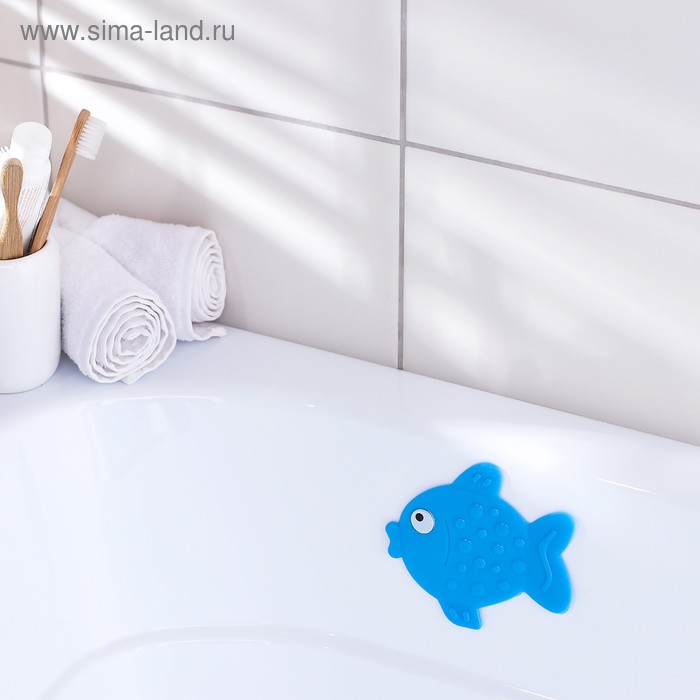 Мини-коврик для ванны Доляна «Рыбка», 11×13,5 см, цвет синий - Фото 1