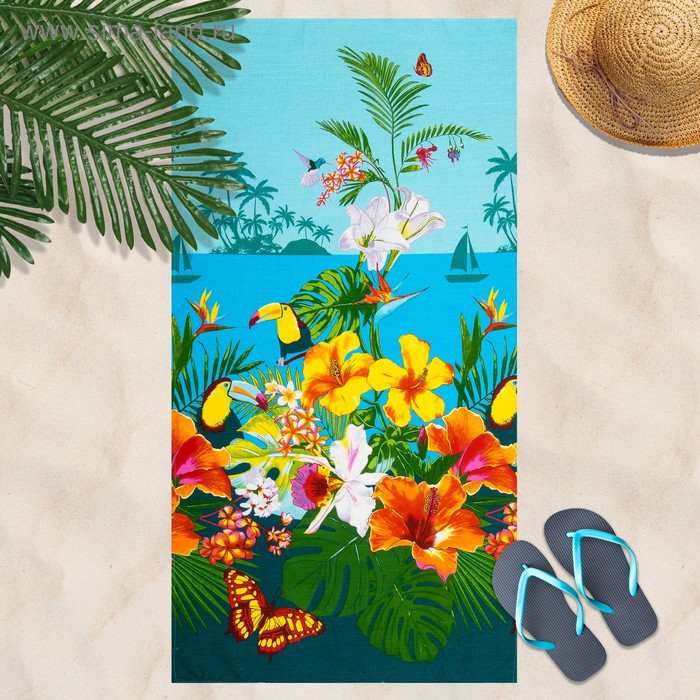 Вафельное полотенце пляжное «Багамы» 80х150 см, разноцветный, 160г/м2,хлопок 100% - Фото 1