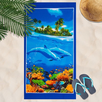 Вафельное полотенце пляжное «Дельфин» 80х150 см, разноцветный, 160г/м2,хлопок 100%