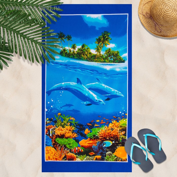 Вафельное полотенце пляжное «Дельфин» 80х150 см, разноцветный, 160г/м2,хлопок 100% - Фото 1