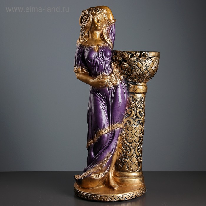 Фигура с кашпо "Девушка у колонны" бронза цвет сирень  64см - Фото 1