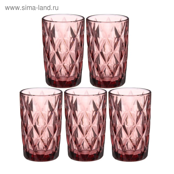 Набор стаканов 5 шт. «Круиз» 350 мл 8×8×12.5 см, розовый УЦЕНКА - Фото 1