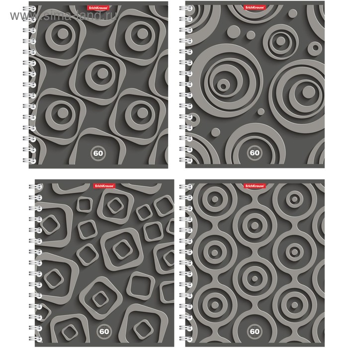 Тетрадь 60 листов клетка на гребне Erich Krause Monochrome серебро, картонная обложка, микс - Фото 1