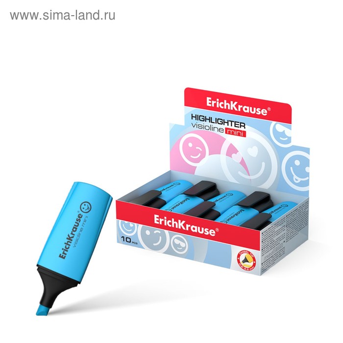 Маркер текстовыделитель ErichKrause Visioline Mini, 0.6-5.2 мм, флуоресцентные чернила на водной основе, голубой - Фото 1