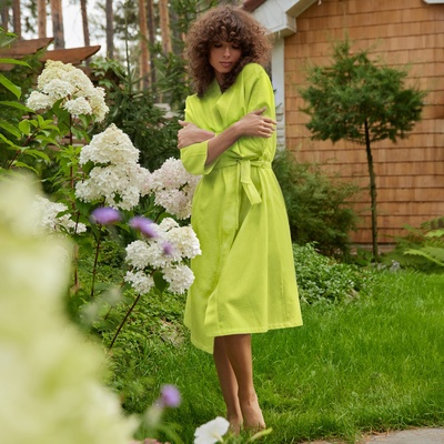 Халат вафельный женский Экономь и Я рукав 3/4, размер 54-56, салатовый, 100% хлопок, 200 г/м²