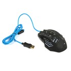 Мышь Qumo Fighter, игровая, проводная, оптическая, 3200 dpi, подсветка, USB, черно-синяя - Фото 1