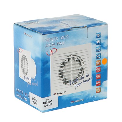 Вентилятор вытяжной VENTS 100 С К,  d=100 мм, 220-240 В, с обратным клапаном, цвет белый