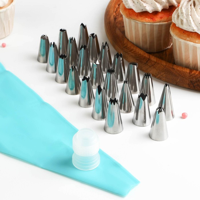Набор кондитерский Доляна, 24 предмета: 22 насадки, мешок, адаптер, насадки МИКС - Фото 1