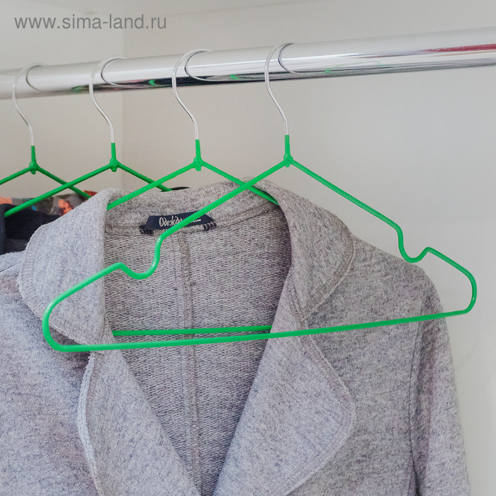 Плечики-вешалки для одежды Доляна, размер 40-44, антискользящее покрытие, цвет зелёный - Фото 1