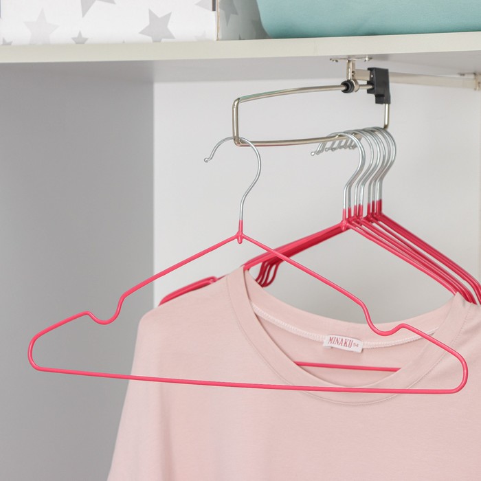 Плечики-вешалки для одежды Доляна, размер 40-44, антискользящее покрытие, цвет розовый - Фото 1