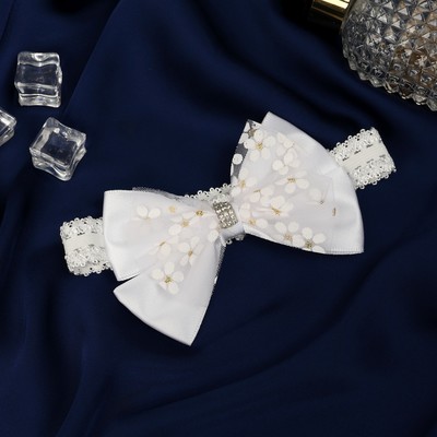 Повязка для волос Выбражулька «Модница», двойной бант стразы, 2 см, белая