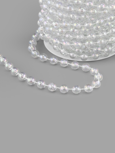Бусы на нитях, с голографией, 8 мм, 9±1 м, прозрачные