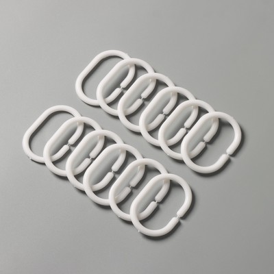 Кольца для штор Доляна, в ванную, пластик, 12 шт., 5.7×3.8 см, белые