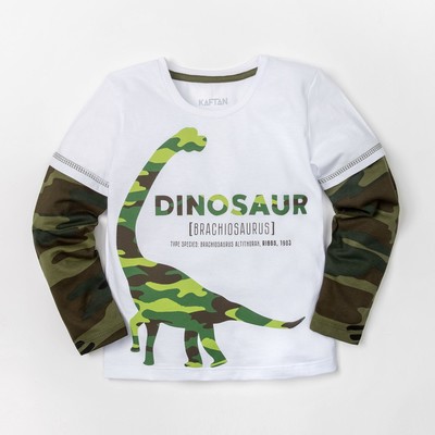 Футболка с длинным рукавом для мальчика "Динозавр", белая, р-р 30 (98-104 см) 3-4 г 100 % хл