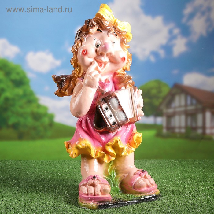 Садовая фигура "Девочка с гармошкой" розовое платье 27х23х59см - Фото 1