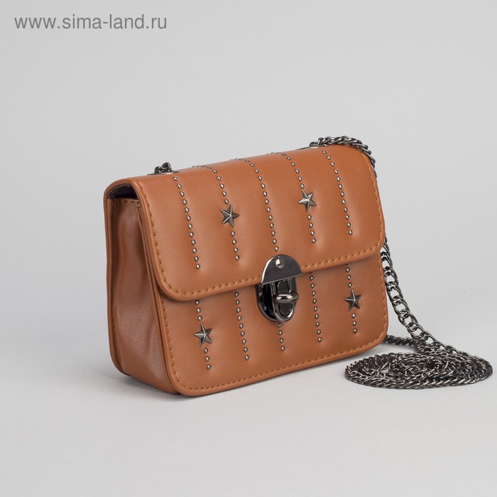 Сумка женская, отдел на замке, длинная цепь, цвет рыжий - Фото 1