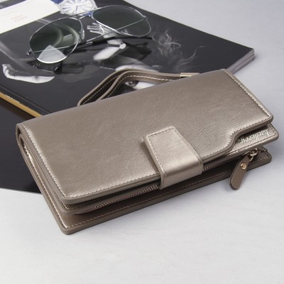 Кошелёк женский, 4 отдела, для карт, для монет, с ручкой, цвет бронзовый