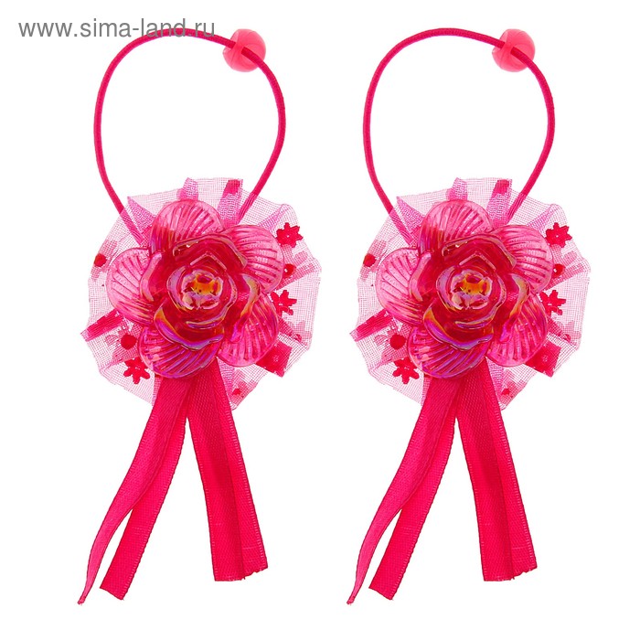 резинка для волос "Маленькая модница" ткань цветы (набор 2 шт) - Фото 1