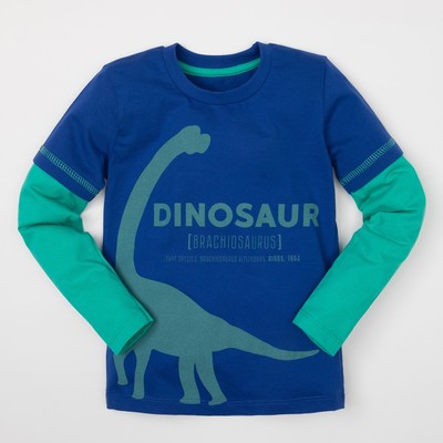Футболка с длинным рукавом для мальчика "Динозавр", индиго, р-р 30 (98-104 см) 3-4 г 100 % хл