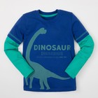 Футболка с длинным рукавом для мальчика "Динозавр", индиго, р-р 32 (110-116 см) 5-6 л 100 % хл - Фото 1