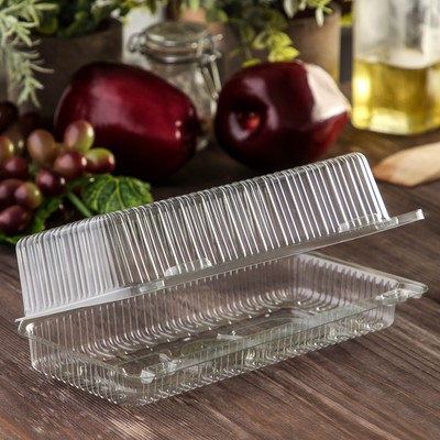 Контейнер пластиковый одноразовый с неразъёмной крышкой ПР-К-19В "А", 300 мл, 21,7×11,7×6,9 см, внутренний 19,3×8×6,2 см