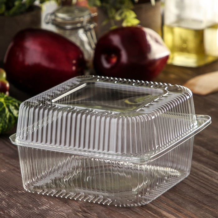 Контейнер одноразовый с неразъёмной крышкой ПР-К-15 В, пластик, квадратный, 250 мл, 15.2×8.1 см, прозрачный - Фото 1