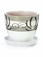 Горшок для цветов «Лотос», керамический, с поддоном, 1.1 л, белый с зелёными полосками - Фото 1