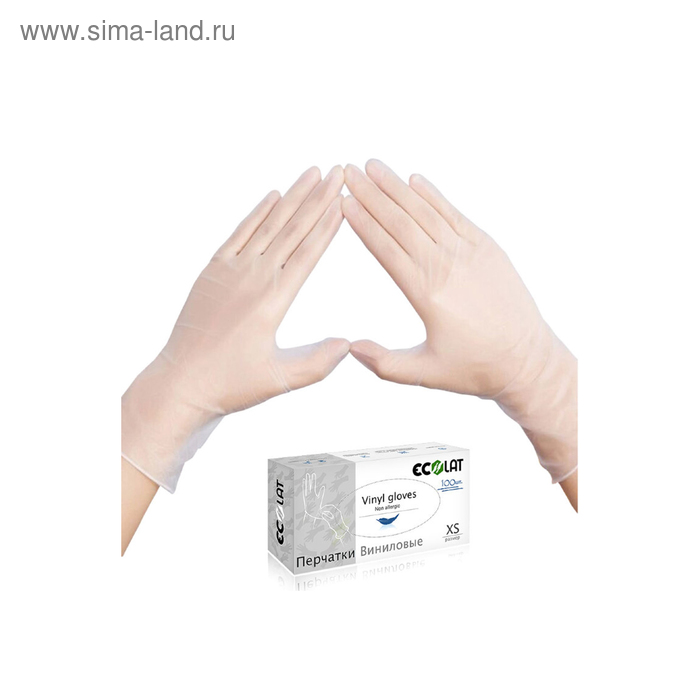 Виниловые перчатки белые EcoLat M - Фото 1