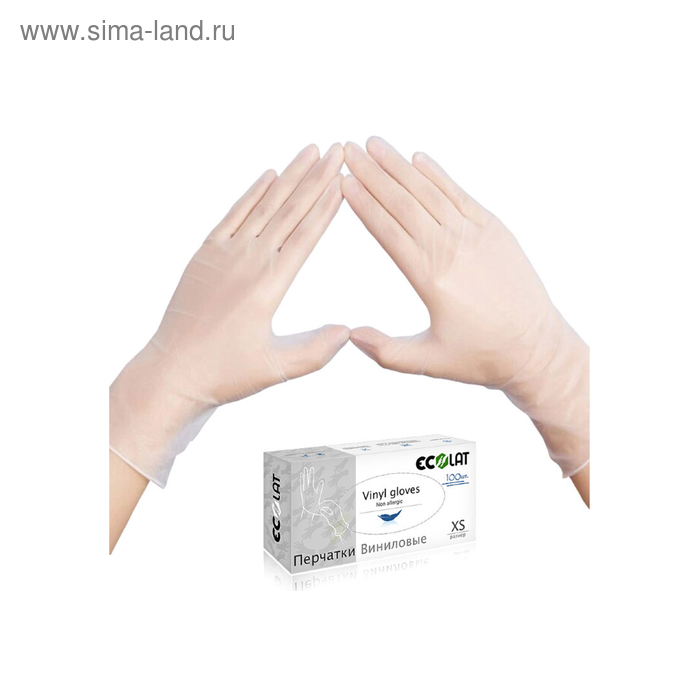 Виниловые перчатки белые EcoLat XL - Фото 1