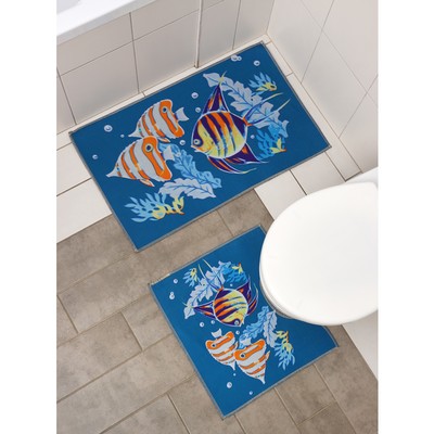 Коврики для ванной и туалета Доляна «Подводный мир», 2 шт: 45×48 см, 58×78 см